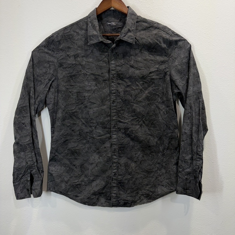Calvin Klein Jeans Men's Large Black Abstract Button Front Shirt Long Sleeve